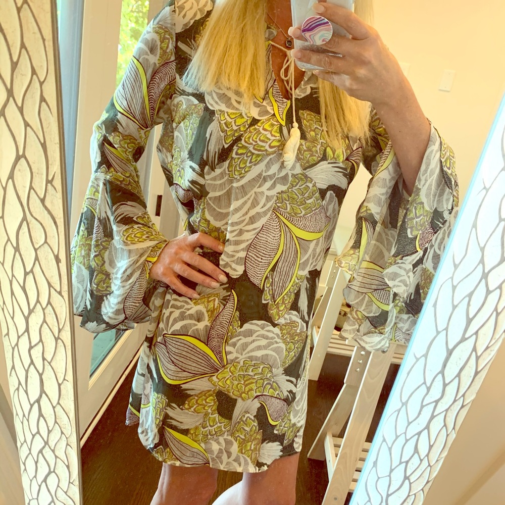 Green floral dress with rope collar